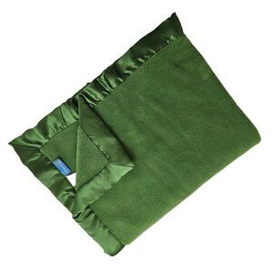Tiddliwinks Baby Blanket Satin Trim Green Soft Plush 30 x 38 Inches